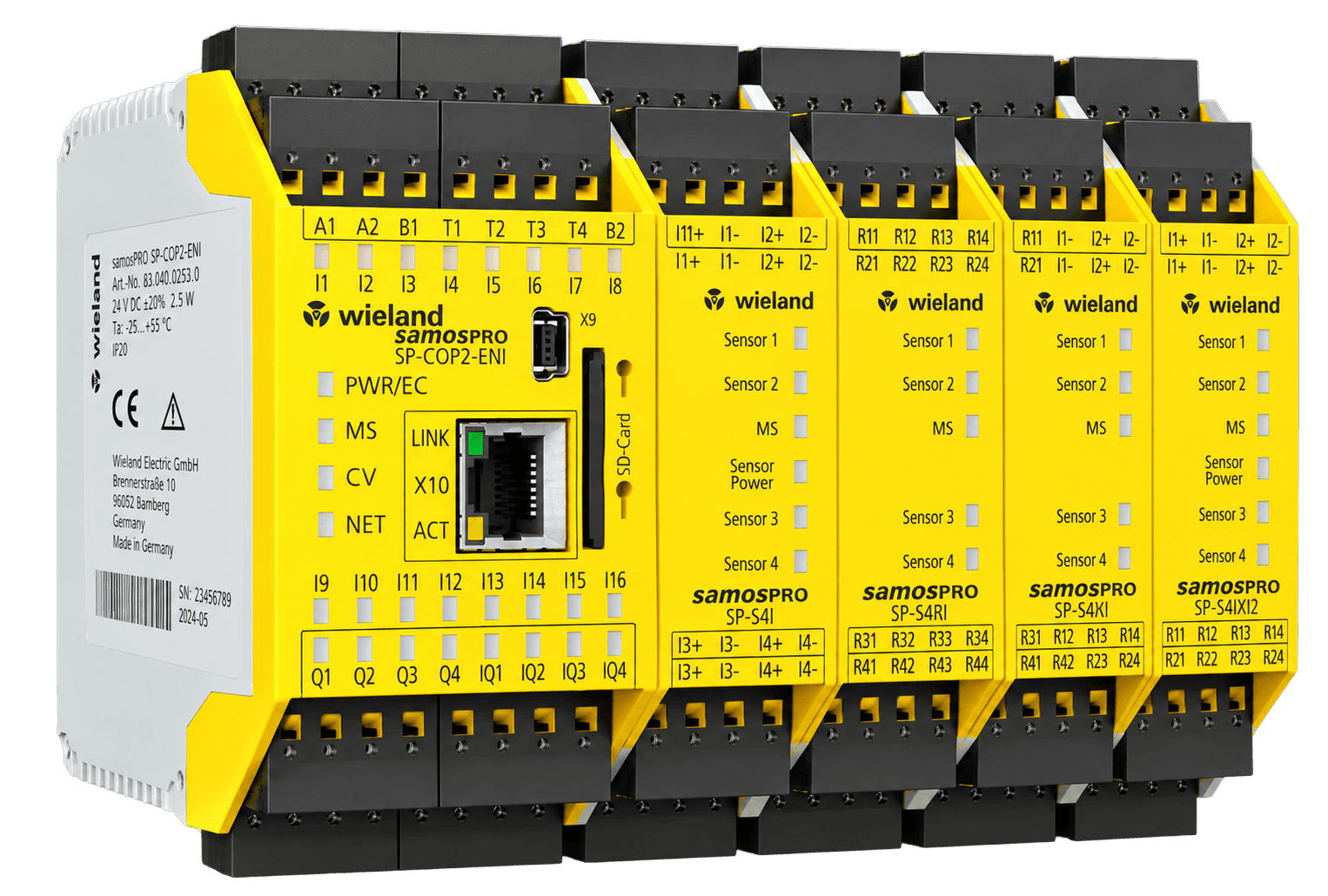 Wieland samos PRO Safety Controllers — Configurable safety logic for AMRs, AGVs and machines. Compact for discrete devices, Motion when the logic needs speed, direction and position.